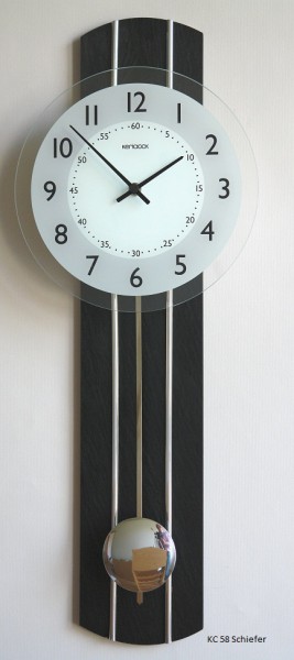 Wanduhr "Kurt" mit Quarzpendelwerk, bedrucktes Glas, 23 x 60 cm, schiefer