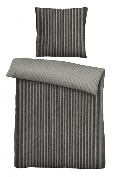 Biberna Melange Flanell Bettwäsche &quot;Stripes&quot; Titanium