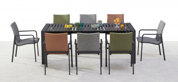 Gartengruppe "Seram" 9-tlg. modern anthrazit Tisch ausziehbar 8xStapelsessel Essgruppe