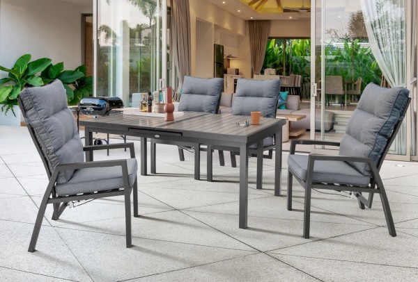Essgruppe "Inola", 1 Ausziehtisch 165/215x100 cm, 4 HL, Gartentisch, Balkontisch
