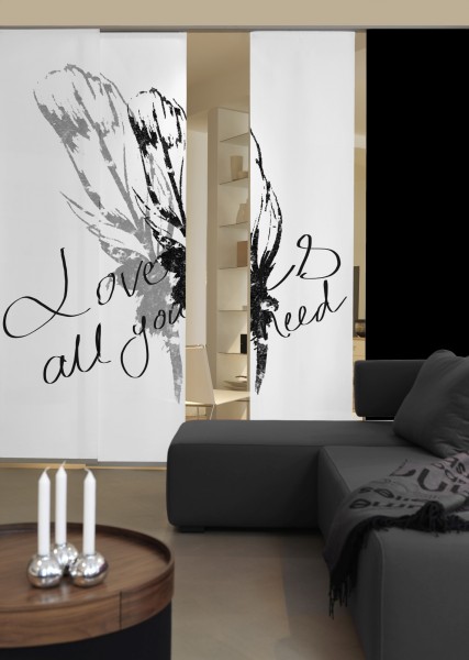 3-teiliger Flächen-Schiebevorhang Emotion Textiles Feather schwarz 180 x 260 cm