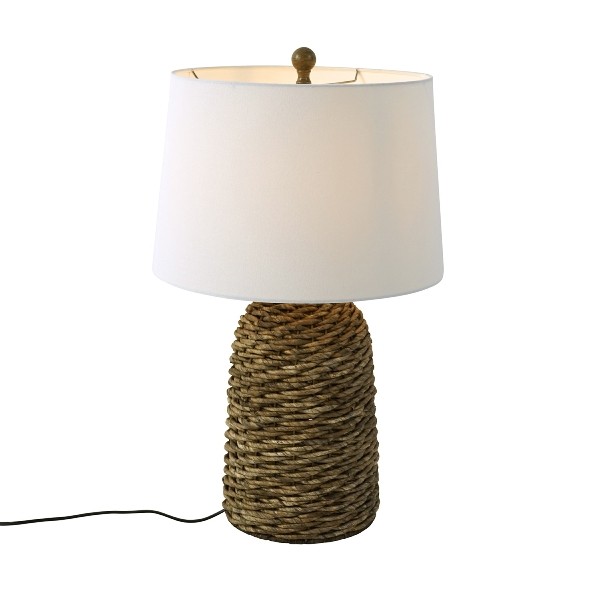 Valencia Tischleuchte – Elegante Lampe aus Rattan/Leinen, Weiß, 62 cm