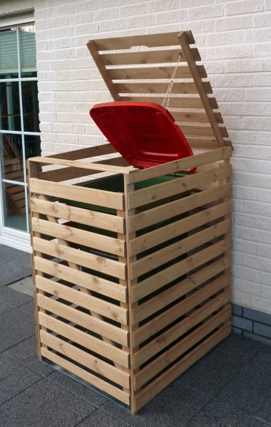 Mülltonnenbox "Tim", 77 x 92 x 122 cm, Kiefer, natur, mit Deckel, für 1 Tonne, Müllbox, Garten