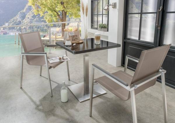 2er Set Stapelsessel &quot;Telly&quot; Gartensessel Gartenstuhl Edelstahl stapelbar taupe Polywood grau