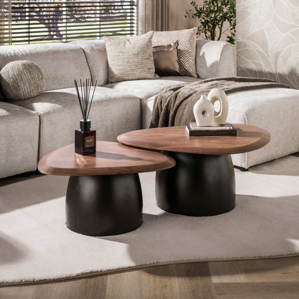Couchtisch-Set „Alessa“ – 2-teilig, Massivholz Akazie, Braun, Dreieck-Design