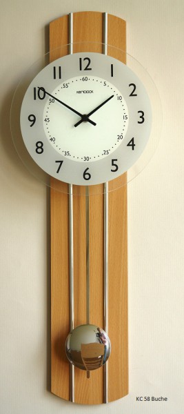 Wanduhr "Karl" mit Quarzpendelwerk, bedrucktes Glas, 23 x 60 cm, buche