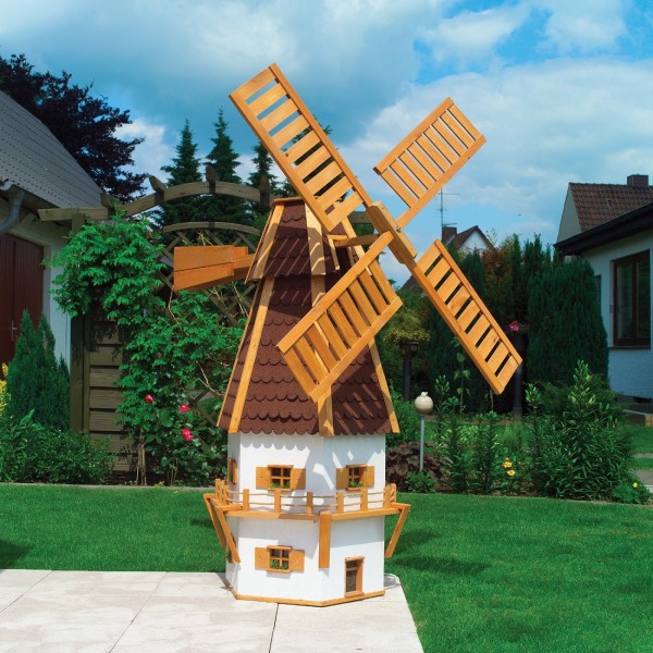 Windmühle XXL "Fehmarn", Kiefer, 80 x 80 x 160 cm, Gartendeko, Gartenwindmühle, Garten