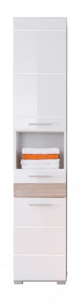Hochschrank "Aurellia", 37 x 182 x 31 cm, weiß/Eiche sägerau hell, Badezimmerschrank, Badezimmer