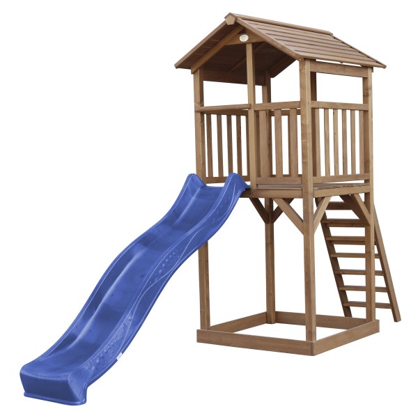 Holzspielhaus "Simon" 349x111,20x241,90cm Holz natur in braun blau Kinderspielhaus Spielhaus 