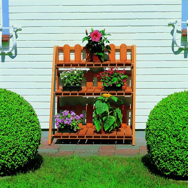 Blumen-Etagere "Isa" , Kiefer, honigbraun, 78,5 x 42 x 90 cm, Blumendekoration, Gartendeko, Garten