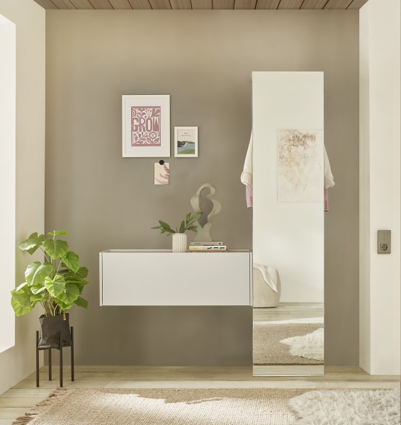 Kombi "Style", Hängeschrank, Garderobenelement mit Spiegel., Weiß, Eiche Wotan Dekor