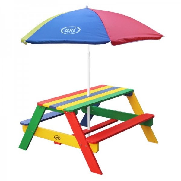 Kinder Picknick Set "Jorden III" Hemlock Holz in Regenbogenfarben 95x98x49cm mit Sonnenschirm