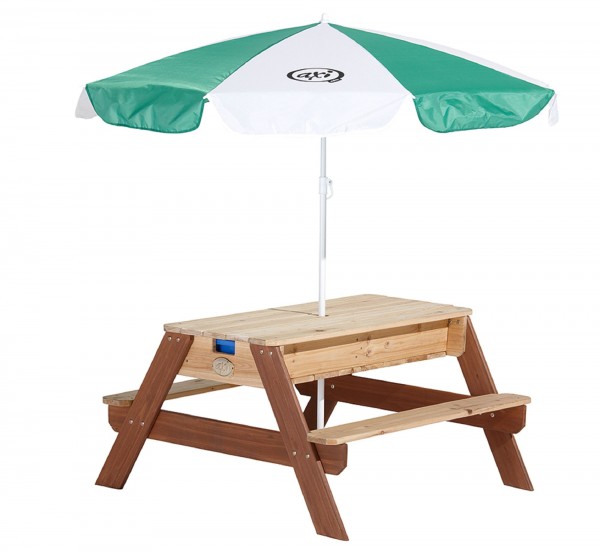 Picknick-Set "Josie" aus Zedernholz mit Sonnenschirm in braun 90x80x56cm Picknicktisch