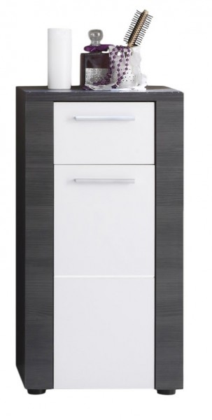 Badezimmerschrank "Mario", Kommode, Esche grau, weiß, 40 x 78 x 28 cm