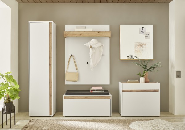 Kombi "Style", Schrank, Garderobenpaneel, Kommode, Schuhbank, Spiegel, Weiß