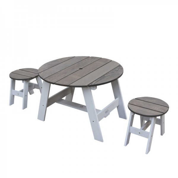 3-teiliges Set Kindertisch "Elonor" Holz grau-weiß Tisch 70x70x48cm Stuhl 30x30x30cm