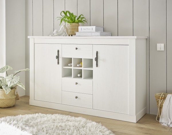 Sideboard "Hygge" - in Pinie Weiss Dekor, 166/ 100/ 44, Esszimmer, Wohnzimmer