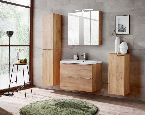 Badmöbelset "Melbourne" Gold Craft Oak 5-teilig, Badezimmerset, Badezimmer inkl. Beleuchtung modern