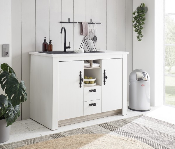 Sideboard &quot;Kiruna&quot; Anderson white Pine Oslo Pine 129x92x60cm Spülenschrank