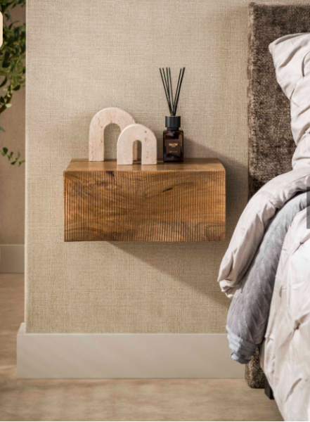 Nachttisch "Wavea" -schwebend mit 1 Schublade ,Massivholz Mango Sand