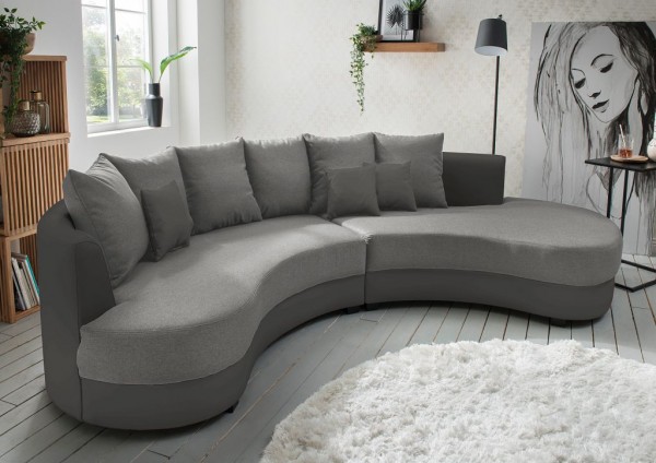 Nierensofa "Madeleine" grau 306 x 74 x 183 cm (B/H/T) Sofa mit Zierkissen