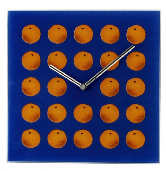 Wanduhr Quartzwanduhr "Orange" Glas, Küche, Wohnzimmer, Diele/Flur, 30x30 cm, in Blau