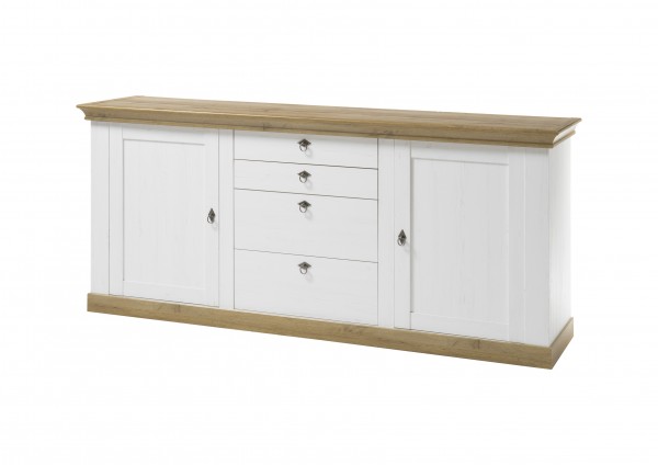 Sideboard "Côte d’Azur", Pinie weiß/Wotan Eiche NB, 210 x 91 x 52 cm, Schrank, Wohnzimmer