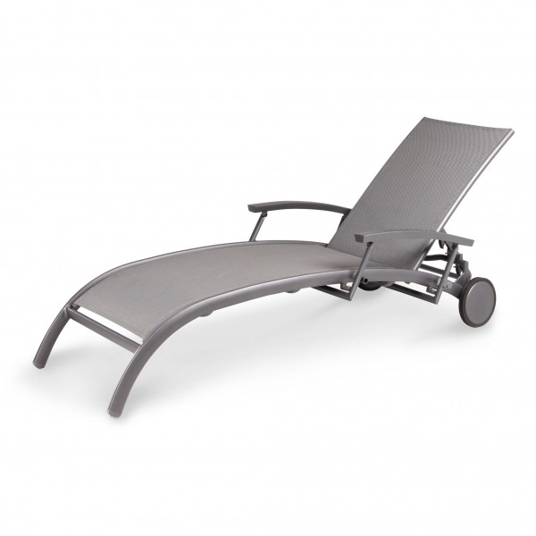 Outdoor Sonnenliege „Larino“ Anthrazit Aluminium & Textilene wetterfest verstellbar mit Rollen