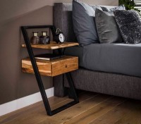 Nachttisch "Alea", Akazienholz/Metall, 45 x 35 x 77 cm, Schlazimmertisch, Schlafzimmer Nachttisch "Alea", Akazienholz/Metall, 45 x 35 x 77 cm, Schlazimmertisch, Schlafzimmer