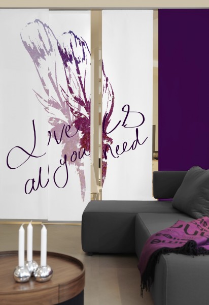 3-teiliger Flächen-Schiebevorhang Emotion Textiles Feather lila 180 x 260 cm