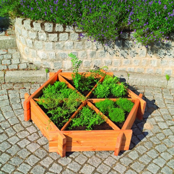 Kräuterrad "Hanne", Kiefer, honigbraun, 122 x 27cm, mit Pflanzfolie, Kräuterbeet, Blumenbeet, Garten