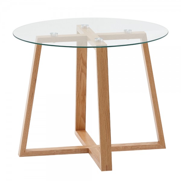 Couchtisch "Eddla" rund 58x58x47cm Holz/Glas Tisch Sofatisch Wohnzimmertisch Kaffeetisch