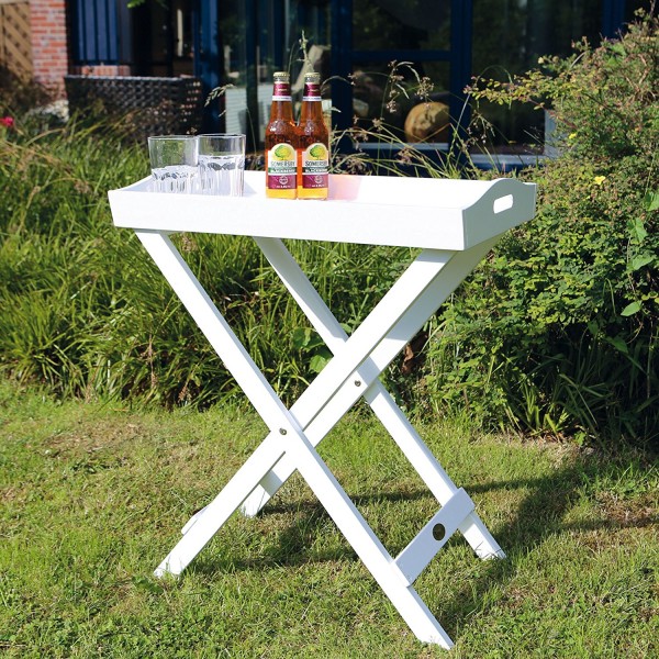 Stehtablett "Mauritius IV" (B/L/H) ca 60x40x72 Gartentisch Terrassentisch Tablett weiss