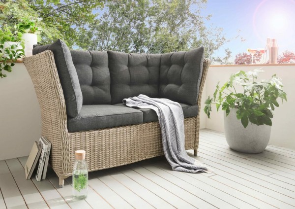 2er Gartenbank Sofa "Ray", 152x78x83 cm, natur meliert/grau, Bank, Sitzbank, Gartensofa