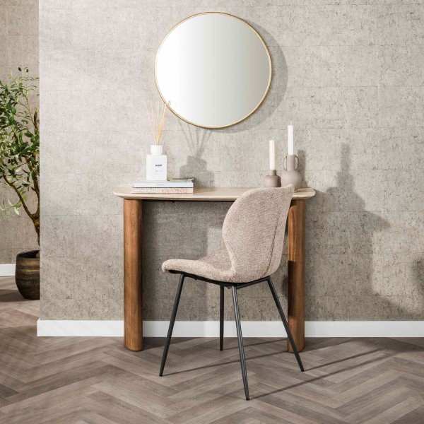 Konsolen-/Schminktisch „Serafina“ – Travertin-Keramikplatte, geschwungene Holzbeine 100 × 35 × 76 cm