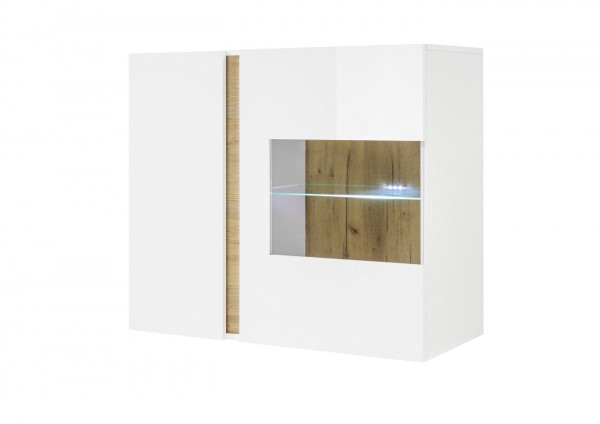 "Fresh" weiß Hochglanz Grandson Oak Dekor 97x83x40cm Wohnvitrine