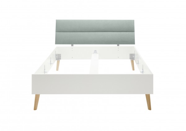 Bett "Max I" weiß matt Eiche Riviera Kopfteil gepolstert mint 140x200 cm Doppelbett Schlafzimmer