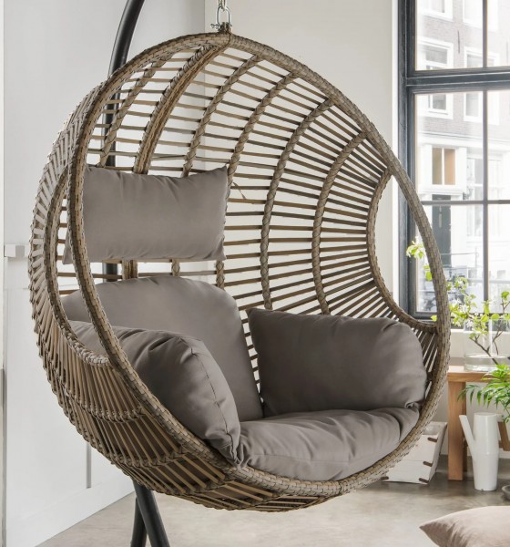 Hängesessel "Mauritius II", beige- grau, nur Korb,  100 x 90 x 109 cm Wohnzimmer, Garten