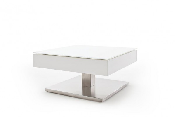 MCA Furniture Couchtisch &quot;Turin&quot; - Matt weiss drehbare Deckplatte Sockel Edelstahl 75x38x50 cm 20kg