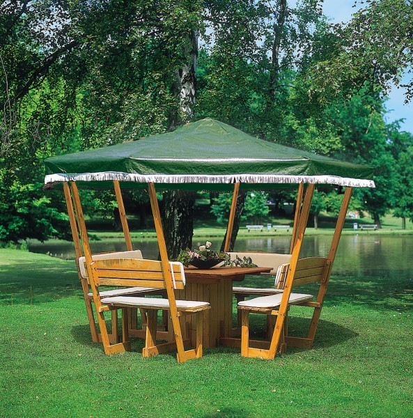 Pavillon "Lena", honigbraun/grün, Kiefer, 304 x 304 x 213 cm, mit Möbel, Gartenpavillon, Garten