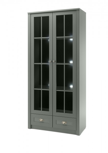 Vitrine "Monde II" Holzdekor grün 90x197x43cm Schrank Wohnvitrine