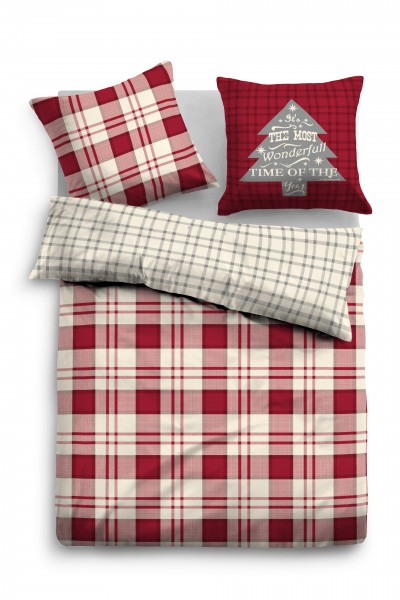 Tom Tailor Satin Bettwäsche "Christmastime", kirschrot, Wendebettwäsche