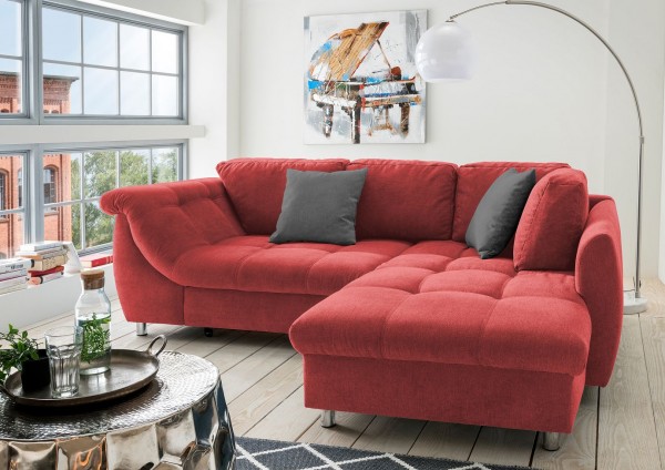 Ecksofa "Camille" rot 250 x 190 x 84 cm (B/H/T) Wellenunterfederung inkl. Zierkissen Sofa