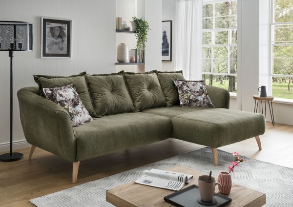 Ecksofa "Mary" Grün Blume dunkel 277 x 80/94 x 162 cm (B/H/T) 100% Polyester Metallbeine