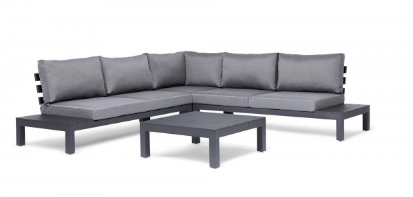 Lounge Gruppe "Aland I" 4tlg. anthrazit/grau 2-Sitzer Eckteil Tisch Gartensitzgruppe Sitzgruppe