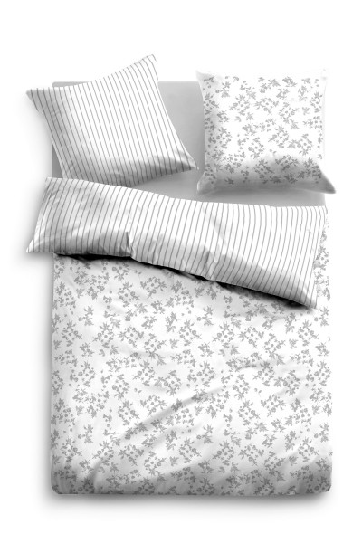 Tom Tailor Mako-Satin Bettwäsche "Light Fleurs", grau weiss