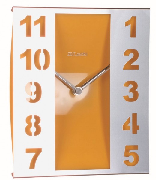 Wanduhr Quartzuhr "Time" Gelb, Edelstahl, Kunststoff, Metall, Küche, Wohnzimmer, Flur, 22x26x4 cm