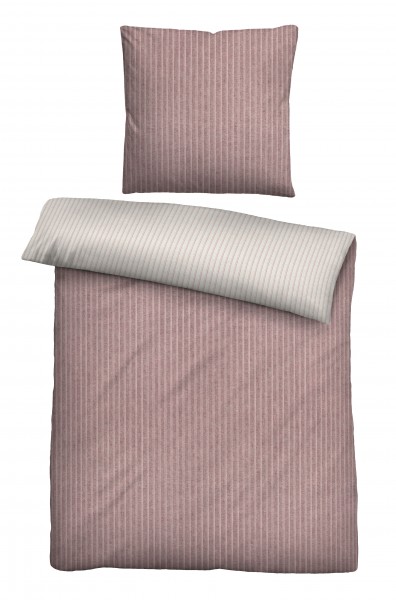 Biberna Melange Flanell Bettwäsche &quot;Stripes&quot; Rose