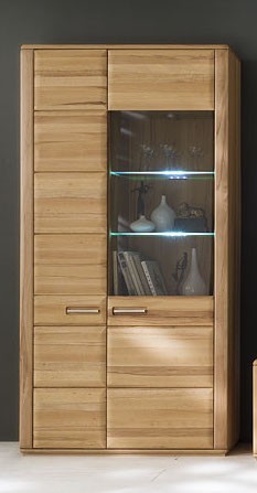 Vitrine "Anabell II" Schrank m. Glaselement, Kernbuche, 107x209x38cm, Stauraumschrank, Highboard