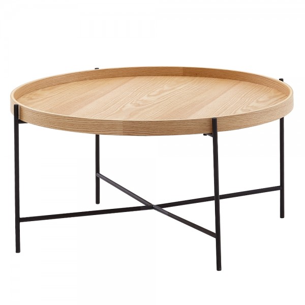 Beistelltisch "Echo I" rund 78x78x40cm Holz/Metall Eiche Tisch Sofatisch Wohnzimmertisch Kaffeetisch